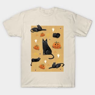 Halloween cute black cat and spooky pumpkin. T-Shirt